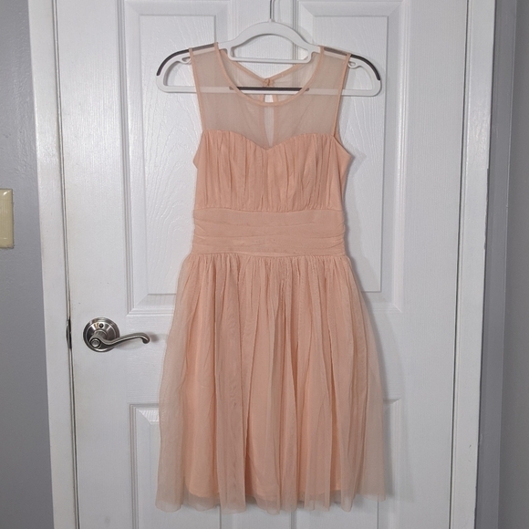 Blush Pink Girly Sheer Sweetheart Neckline Nylon Mini Dress Size Small - Picture 1 of 5